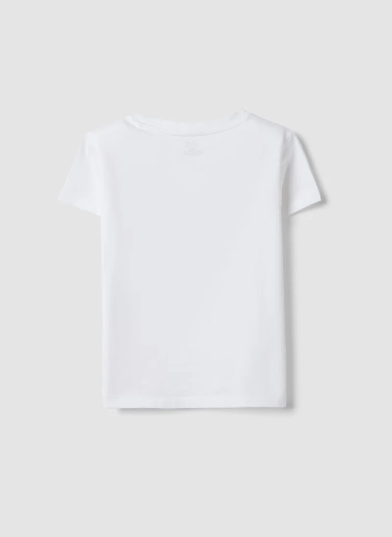 او في اس OVS White Stretch Cotton Girl'S T-Shirt Regular Fit