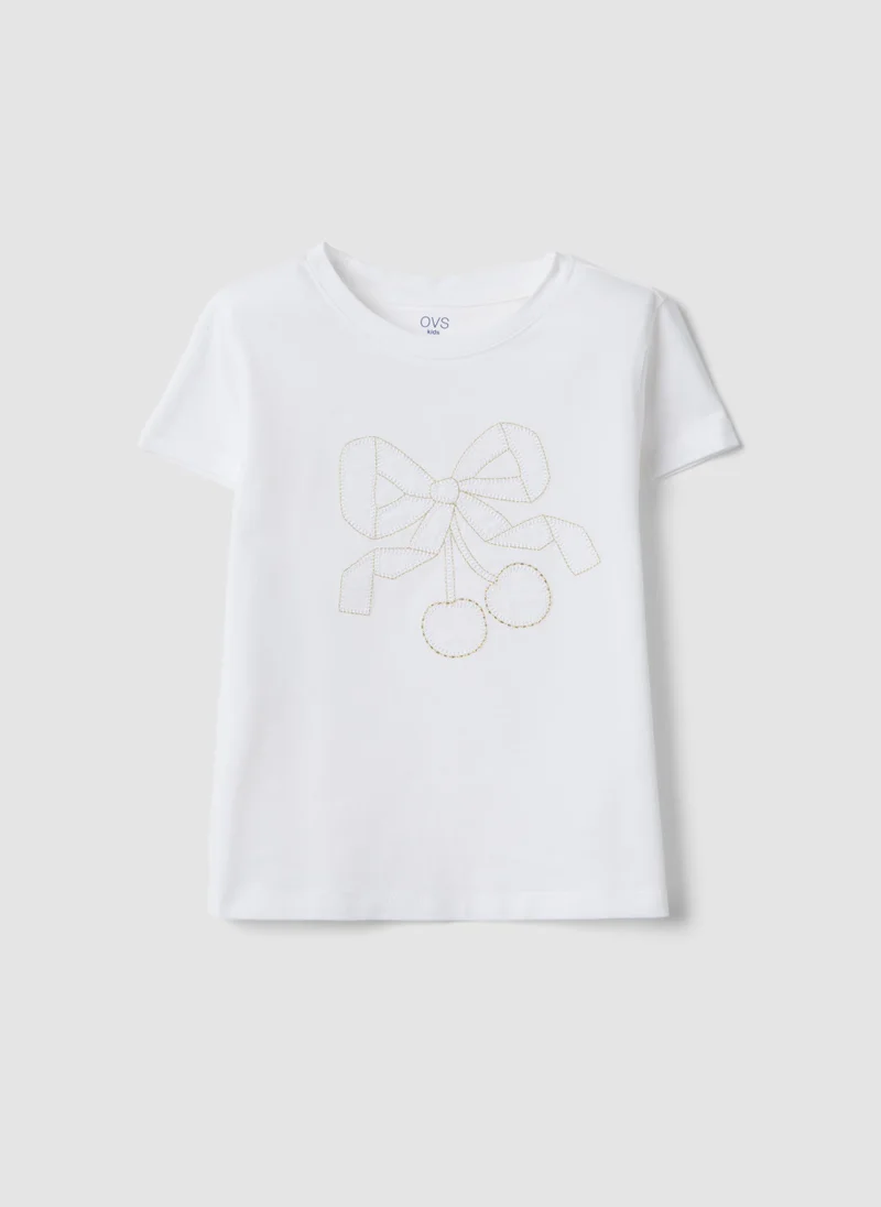 او في اس OVS White Stretch Cotton Girl'S T-Shirt Regular Fit