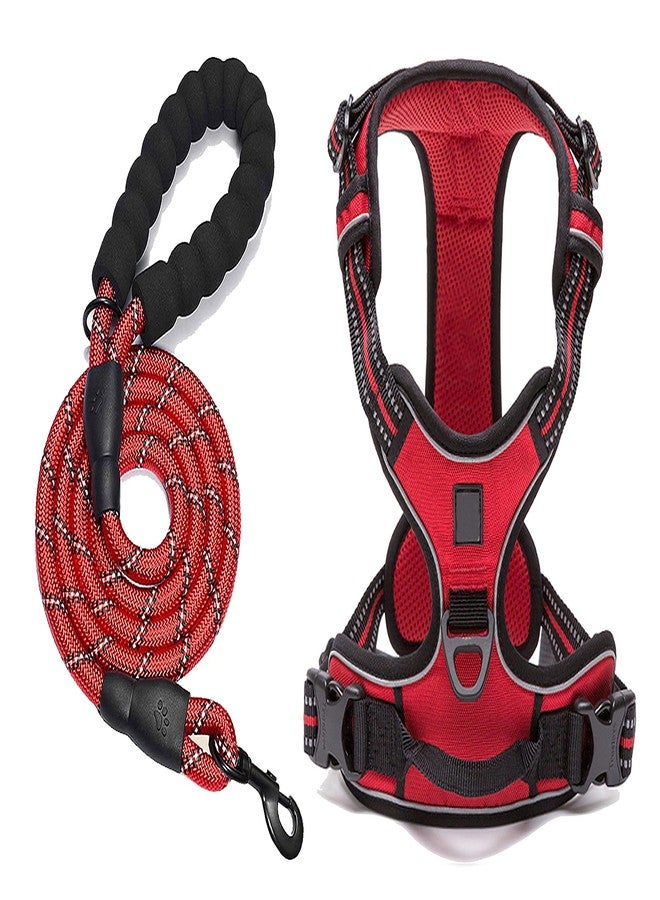 Sakuun No Pull Dog Harness with 5ft Leash for Medium Dogs 21"-26" | Reflective, Adjustable, Padded Chest Vest | Easy Control Body Belt for Daily Walking, Training, Hiking | Red - Image 1