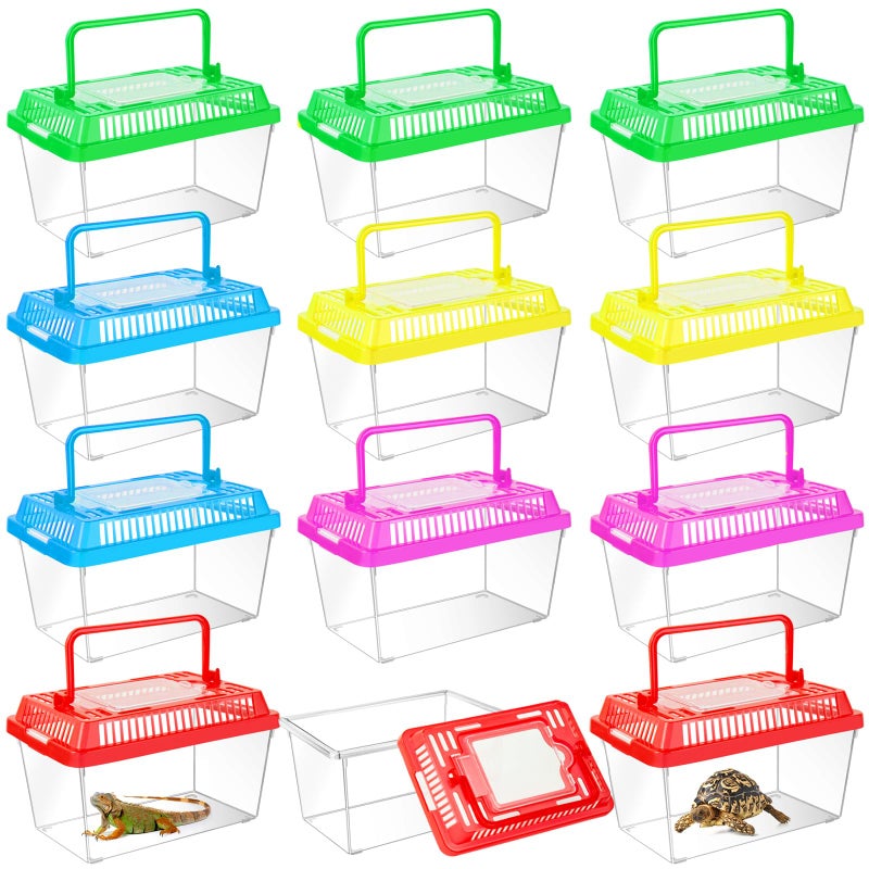 ONLYFU 12Pcs Plastic Reptile Terrariums Carrier Cage Tarantula Enclosure Snake Breeding Box Hatching Container Transparent Fish Tank Turtle Aquarium with Random Color Lid for Spider, XS(5.1â€ x 3.5â€ x 3.5â€ - Image 1