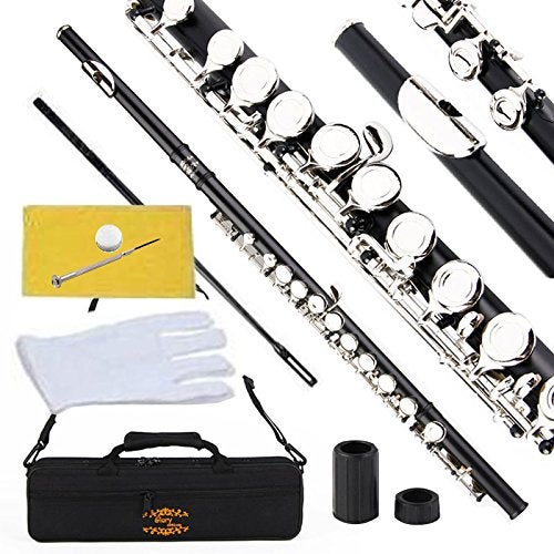 Glory Closed Hole C Flute With Case, Tuning Rod and Cloth, Gloves-black color - Image 1
