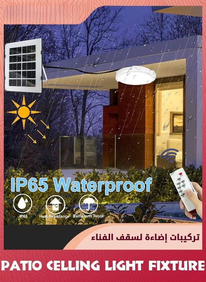 EETU LED Solar Lights,Indoor Outdoor, Solar Porch Ceiling Light With Remote, 100W Solar Chicken Coop Light,Solar Gazebo Lights With Dusk To Dawn Sensor And Timer - Image 4