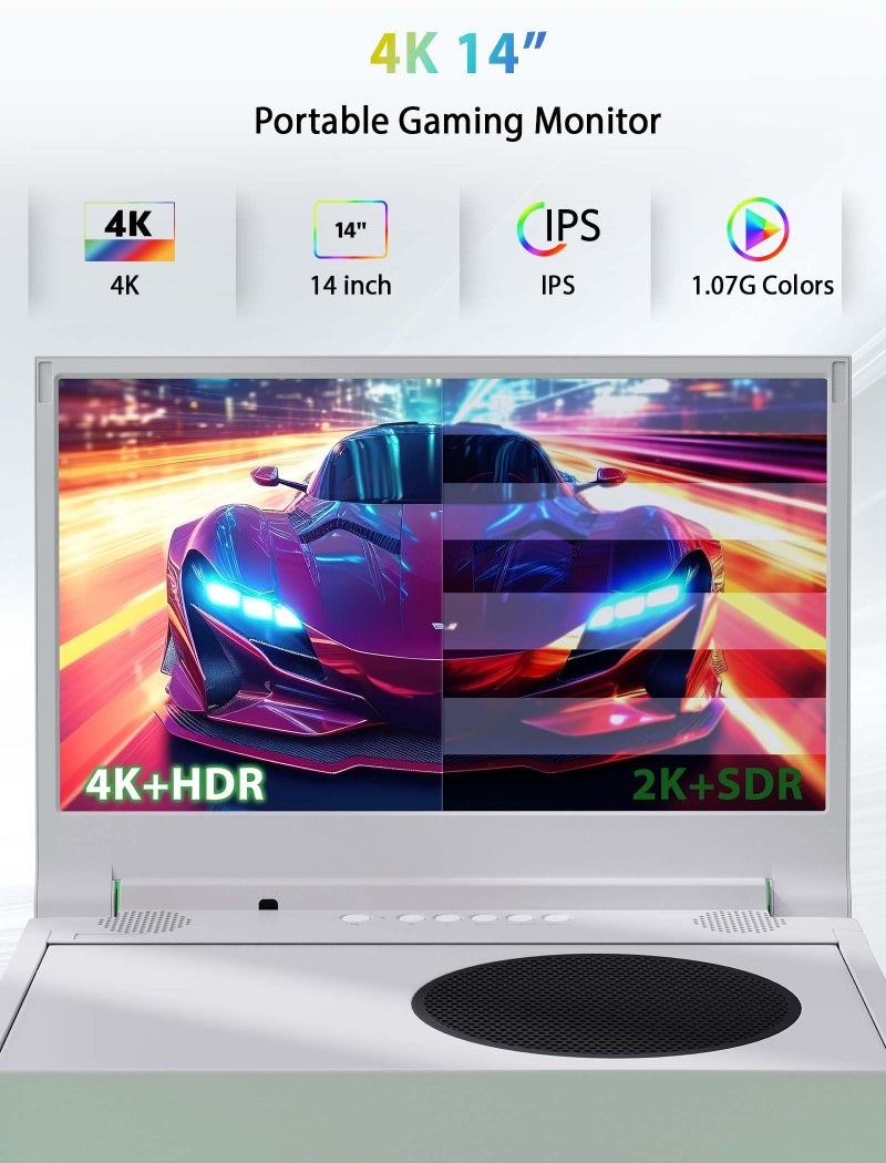 DEPGI 4K 14" Portable Gaming Monitor IPS Screen for Xbox Series S（not Included） with Remote Control, Portable Monitor with HDR10, AMD FreeSync, 2X HDMI for Indoor Outdoor Travel - Image 2