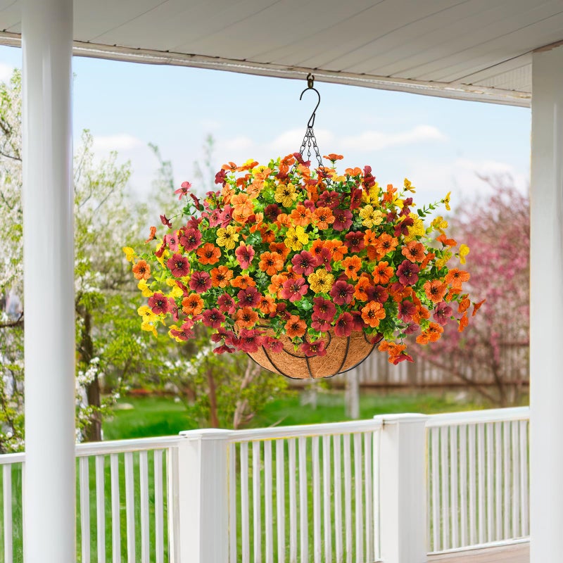 ZFProcess Artificial Fake Hanging Plants Flowers Basket, Faux Silk Daisy in Planter Realistic UV Resistant for Outside Home Patio Balcony Yard Mums Autumn Outdoor Decoration (Orange Brown Yellow) - Image 4