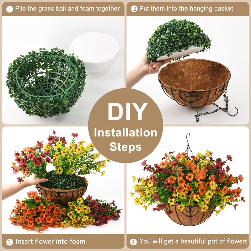 ZFProcess Artificial Fake Hanging Plants Flowers Basket, Faux Silk Daisy in Planter Realistic UV Resistant for Outside Home Patio Balcony Yard Mums Autumn Outdoor Decoration (Orange Brown Yellow) - Image 3