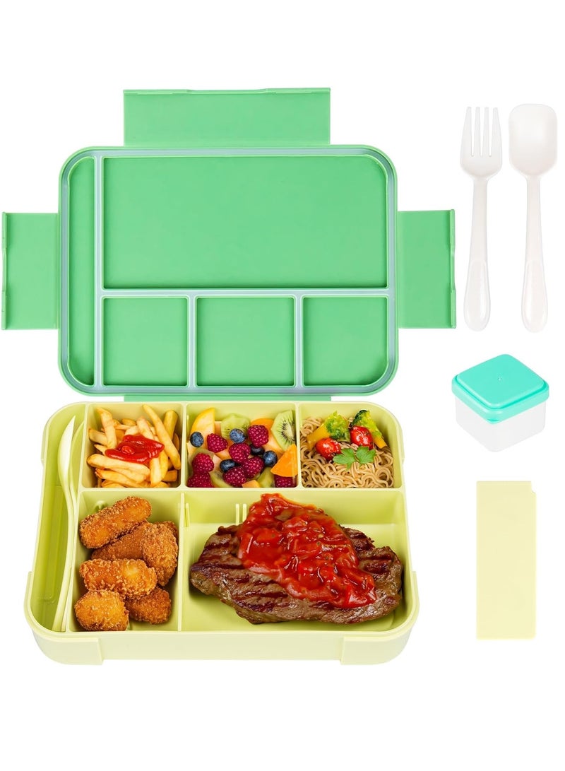 Gonice Bento Lunch Box for Kids, 1330ML Bento Box Adult Lunch Box with 6 Compartment, Leakproof Snack Boxes with Utensil Sauce Dressing Containers, Reusable On-the-Go Meal and Snack Packing(Green)  - Image 1