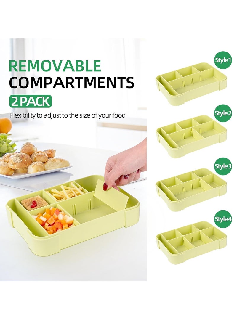 Gonice Bento Lunch Box for Kids, 1330ML Bento Box Adult Lunch Box with 6 Compartment, Leakproof Snack Boxes with Utensil Sauce Dressing Containers, Reusable On-the-Go Meal and Snack Packing(Green)  - Image 2