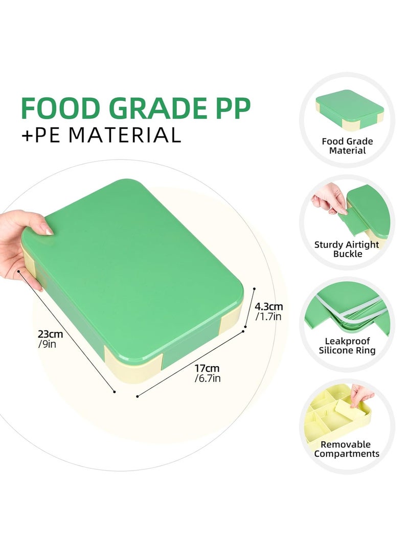 Gonice Bento Lunch Box for Kids, 1330ML Bento Box Adult Lunch Box with 6 Compartment, Leakproof Snack Boxes with Utensil Sauce Dressing Containers, Reusable On-the-Go Meal and Snack Packing(Green)  - Image 4