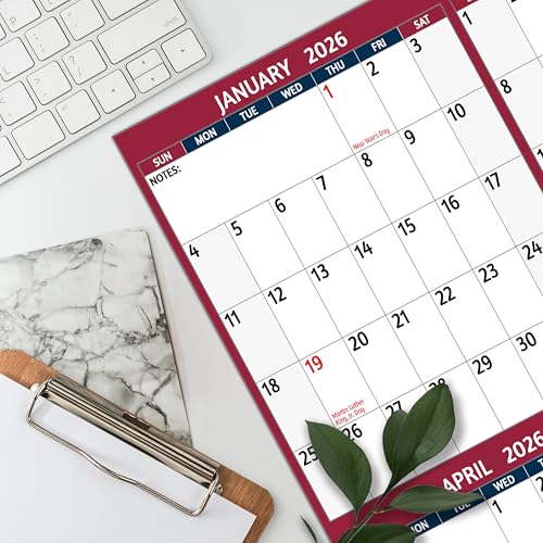 BowCuk 2026 Yearly Wall Calendar - Large Yearly Calendar 2026, Jan 2026 - Dec 2026, 25.2" x 38.2" (Open), 2026 Calendar, Large Wall Calendar 2026, Full Year Paper with Notes, Thicker Paper - Red - Image 2