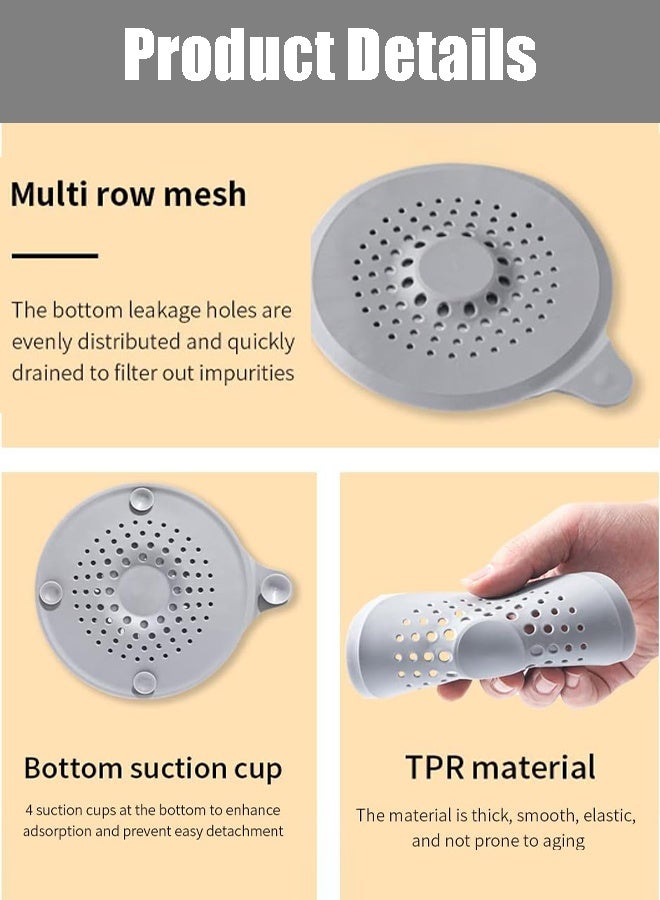 CMGTYYD. 4 قطع من فلتر السيليكون، واقي الصرف، أغطية صرف الدش، مصفاة الشعر، فلتر صرف الحمام من السيليكون، لحوض المطبخ، حوض الاستحمام، غطاء صرف حوض الاستحمام مع كوب شفط (رمادي وأبيض) - Image 5