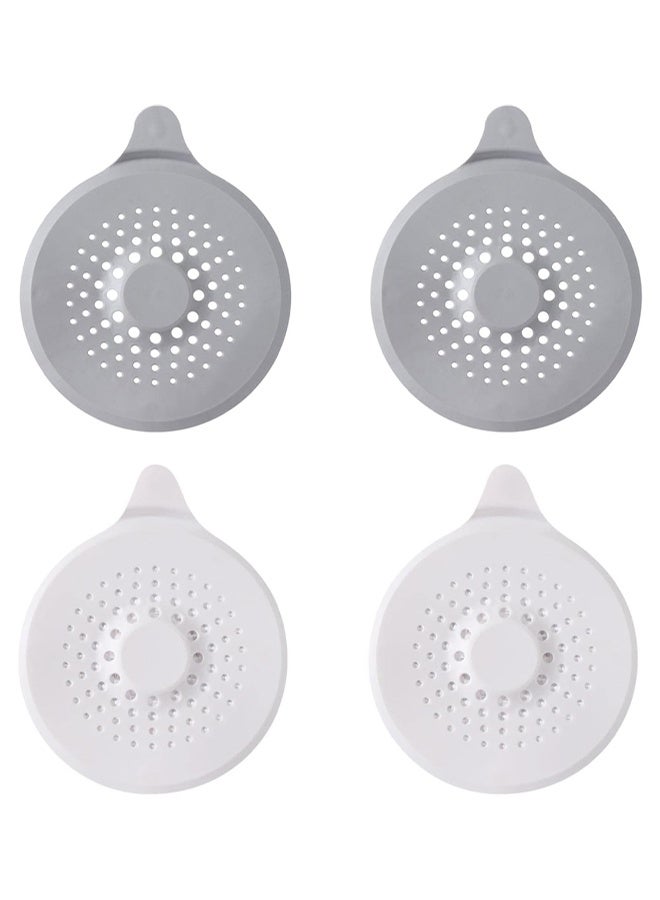 CMGTYYD. 4 قطع من فلتر السيليكون، واقي الصرف، أغطية صرف الدش، مصفاة الشعر، فلتر صرف الحمام من السيليكون، لحوض المطبخ، حوض الاستحمام، غطاء صرف حوض الاستحمام مع كوب شفط (رمادي وأبيض) - Image 1