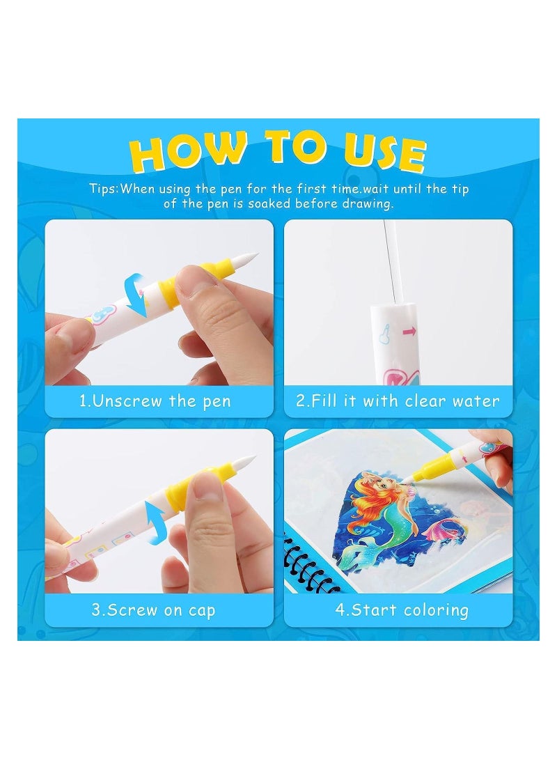 Y&D Watercolor Picture Books Water Coloring Magic Book Toddlers Kids Reusable Painting Unicorn Animal Cartoon Boys Girls Educational Learning Toys Gifts(4 Pack)  - Image 5