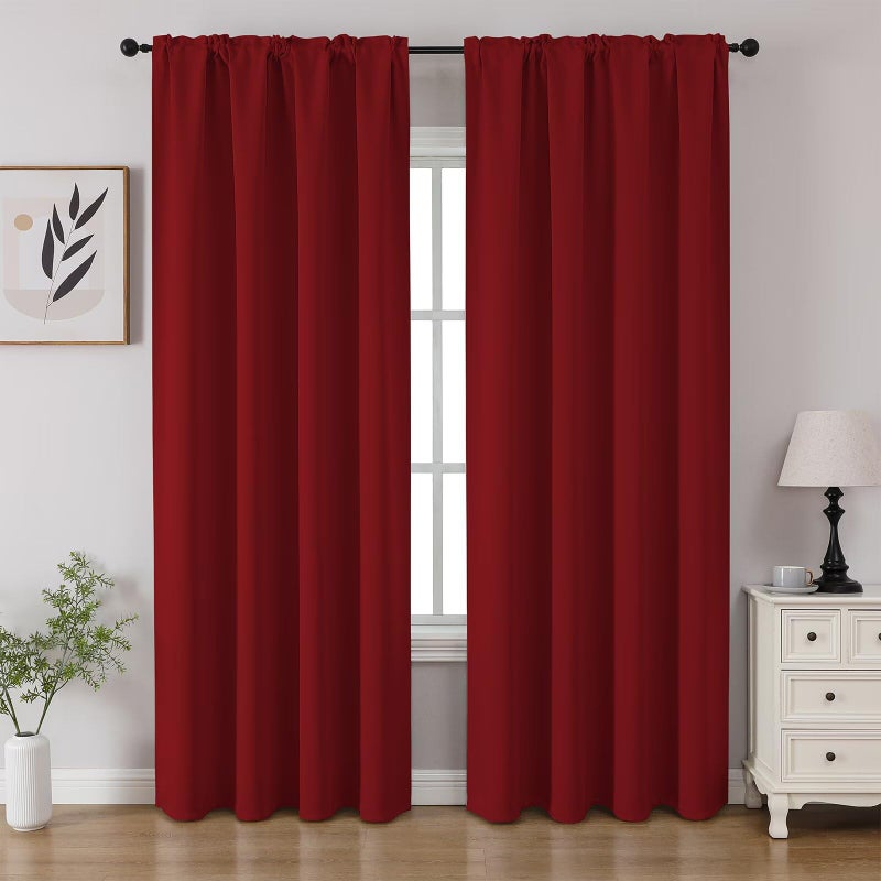 CUCRAF Red Blackout Curtains 84 inch Length 2 Panels Set, Rod Pocket Room Darkening Drapes for Bedroom Living Room, Insulated Thermal Light Blocking Window Curtain (W52 x L84 Inch) - Image 1