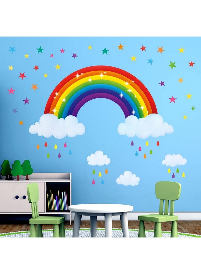 BASHOM BS-114 Rainbow Wall Decals Colorful Star Stickers for Girls Kids Baby Bedroom Nursery Living Room Peel and Stick Removable Decor Decorations Room Art Toddler Wallpaper playroom Cloud Boys - Image 1