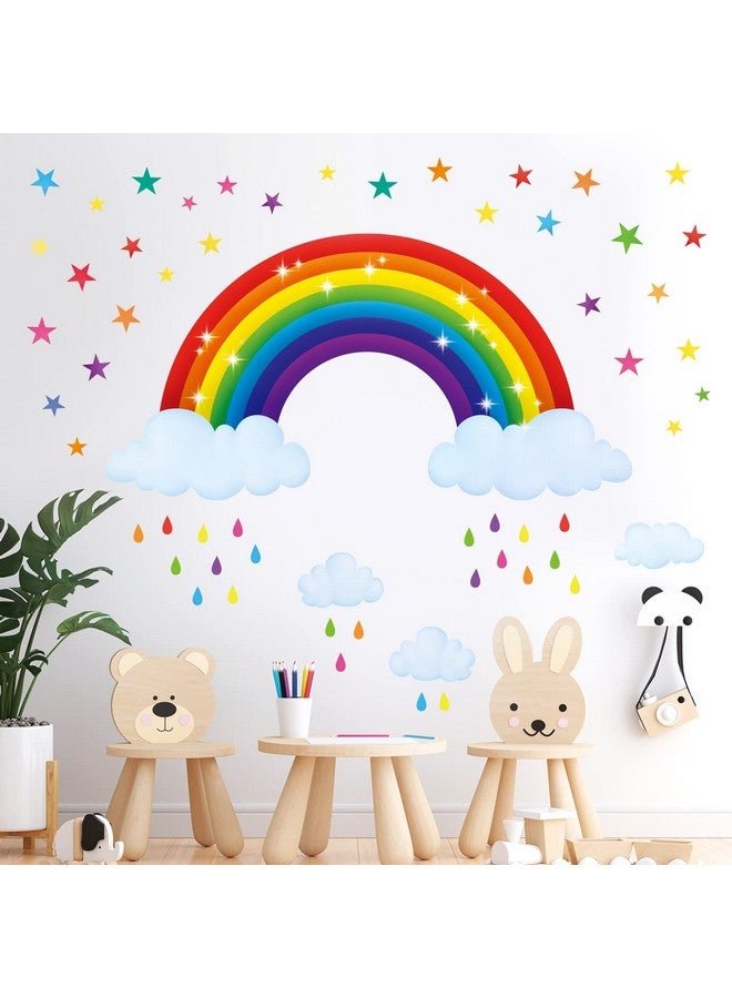 BASHOM BS-114 Rainbow Wall Decals Colorful Star Stickers for Girls Kids Baby Bedroom Nursery Living Room Peel and Stick Removable Decor Decorations Room Art Toddler Wallpaper playroom Cloud Boys - Image 3