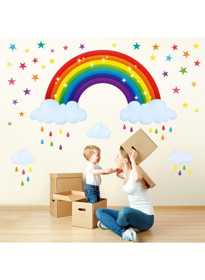 BASHOM BS-114 Rainbow Wall Decals Colorful Star Stickers for Girls Kids Baby Bedroom Nursery Living Room Peel and Stick Removable Decor Decorations Room Art Toddler Wallpaper playroom Cloud Boys - Image 2