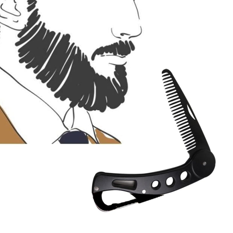 Tuklye Stainless Steel Folding Beard and Mustache Comb for Men's Grooming - Anti-Static Hair Styling Pocket Beard Comb - Image 1