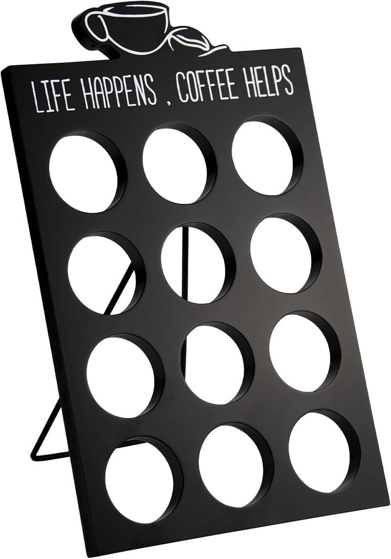 EMAISON 12 Pods K Cup Holder Organizer, Black Compact Wood Coffee Pod Storage Stand, Space-Saving Counter Kcup Organizer for Home and Office - Image 1