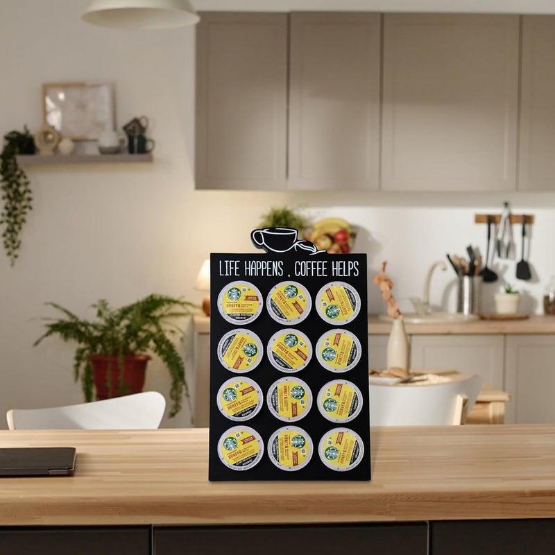 EMAISON 12 Pods K Cup Holder Organizer, Black Compact Wood Coffee Pod Storage Stand, Space-Saving Counter Kcup Organizer for Home and Office - Image 3