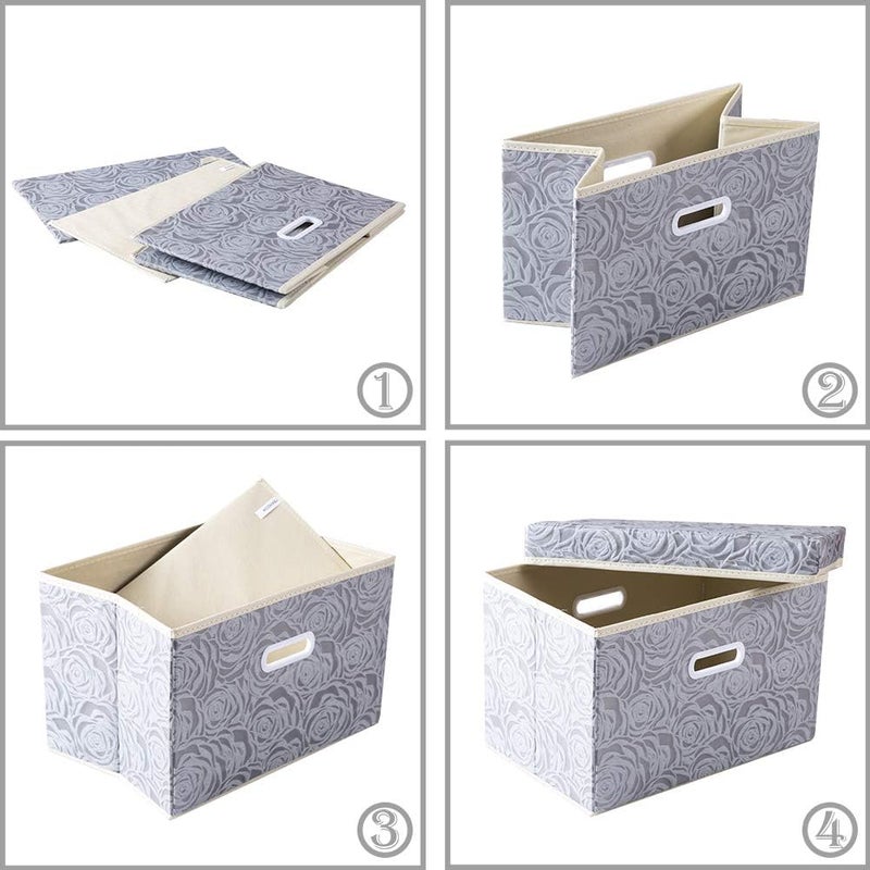 PRANDOM Collapsible Storage Boxes with Lids Fabric Decorative Storage Bins Cubes Organizer Containers Baskets with Cover Handles Divider for Bedroom Closet Living Room 14.9x9.8x9.8 Inch 3 Pack - Image 4
