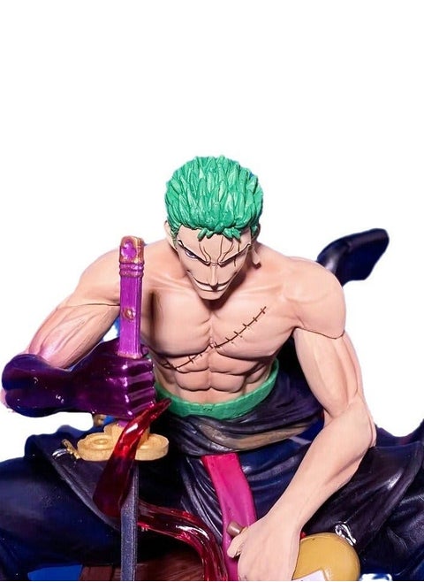 One Piece - Sitting Zoro Figure, POP Double-Headed Switch, on Box Statue, Gift Display Piece.
