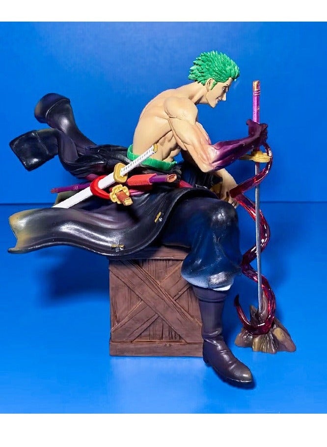 One Piece - Sitting Zoro Figure, POP Double-Headed Switch, on Box Statue, Gift Display Piece.