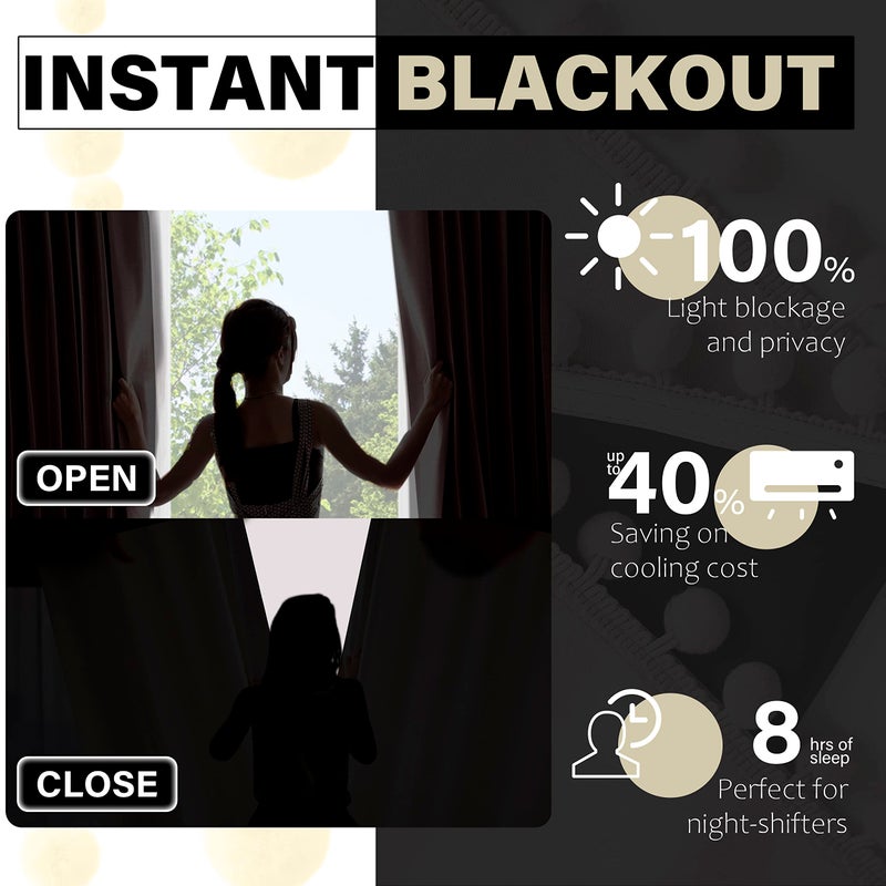Jubilantex Pom Pom Beige Blackout Curtains 84 inches Long 2 Panels Triple Weave Window Treatments for Girls Bedroom and Living Room,52" x 84",Grommet - Image 5