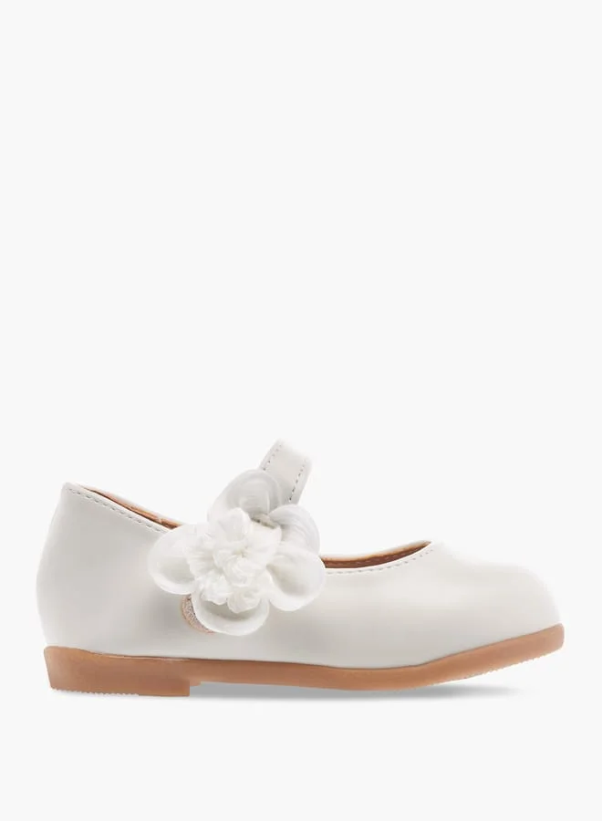 Flora Bella By Shoexpress Girls Floral Accent Detail Mary Jane Shoes with Hook and Loop Closure