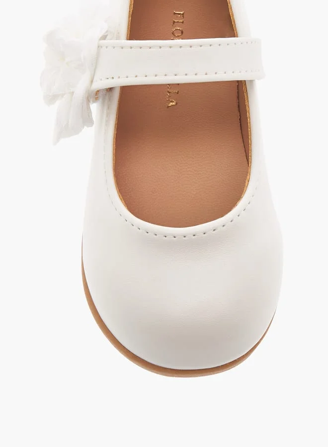 Flora Bella By Shoexpress Girls Floral Accent Detail Mary Jane Shoes with Hook and Loop Closure