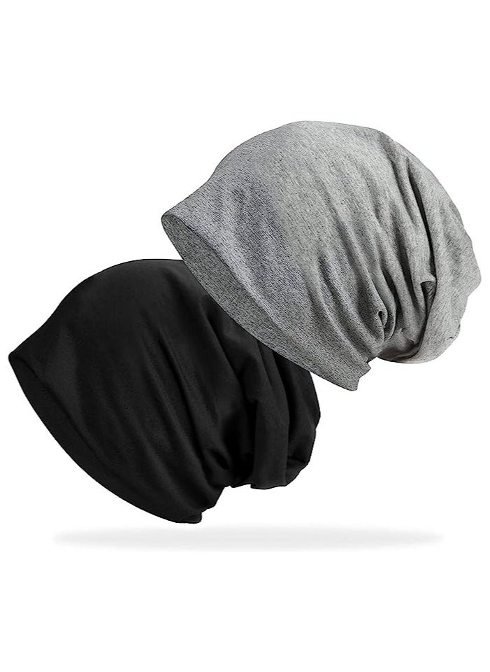 RATSAW 2PCS Slouch Beanie Hat for Men Women Stretchy Skull Cap Soft Warm Daily Cuffed Hats Unisex Comfortable Beanie Gifts for Men Dad  - Image 1