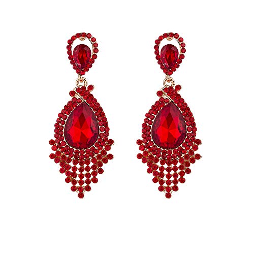 YINLI Long Full Red Rhinestone Crystal Dangle Chandelier Drop Earrings Fashion Jewelry (Style04) - Image 1