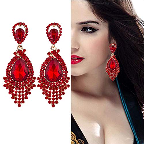 YINLI Long Full Red Rhinestone Crystal Dangle Chandelier Drop Earrings Fashion Jewelry (Style04) - Image 2
