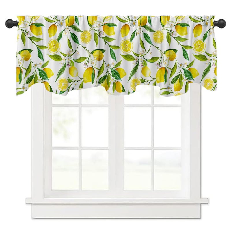 Fanghui Nature Exotic Lemon Tree Branches Treatment Valance Watercolor Plant Fruit Art Window Valance with Rod Pocket for Kitchen Dining Room Window Decoration 54x18 in