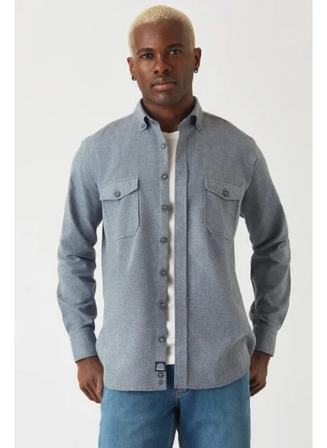 Bisse Men Regular Fit Long Sleeve Flannel Knitted Navy Blue GM22K222081_K39