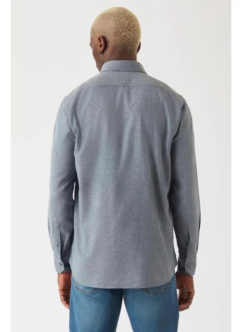 Bisse Men Regular Fit Long Sleeve Flannel Knitted Navy Blue GM22K222081_K39