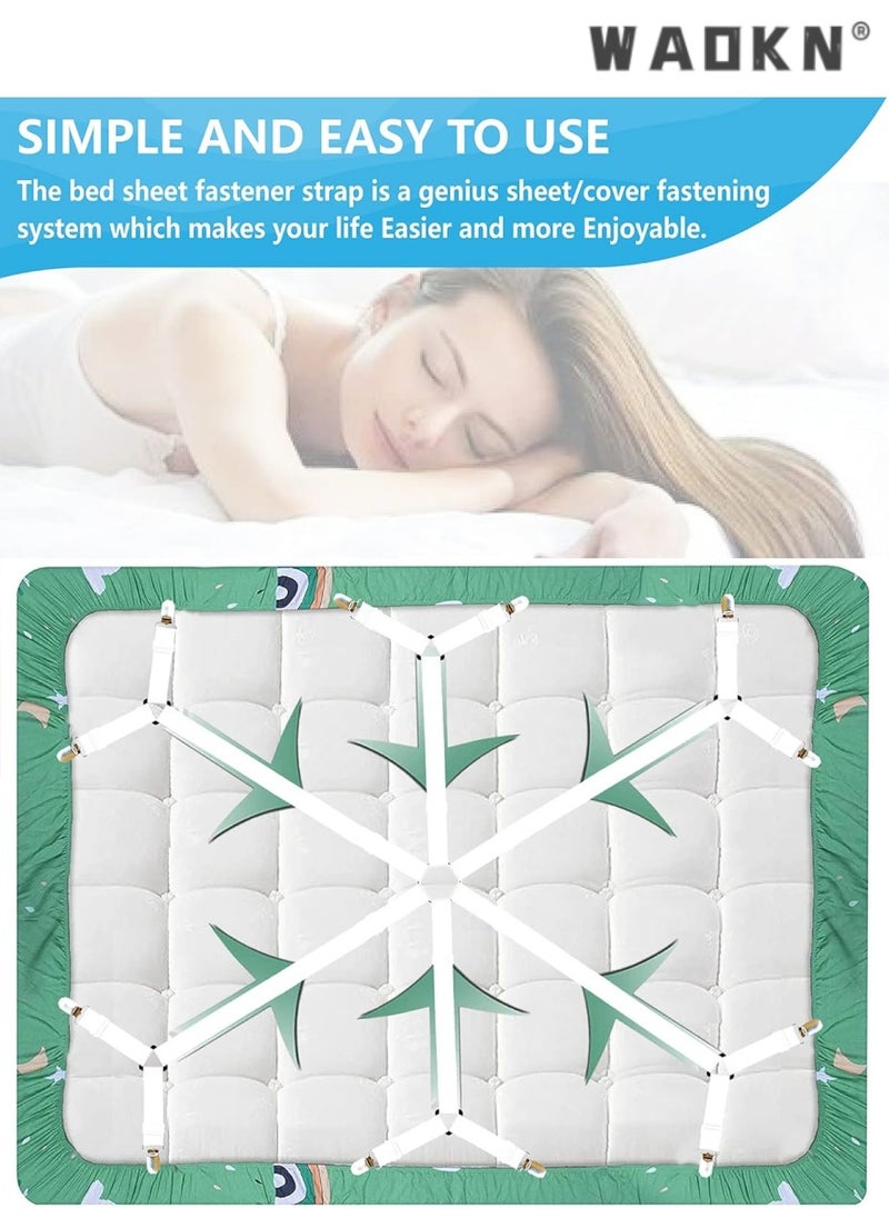 WAOKN High Quality Multi-Purpose Sheet Ties 6-Way Cross Sheet Clips and Sheet Fixing Elastic Band Sheet Fixing Suspender Clips Suitable for All Types of Mattresses  - Image 2