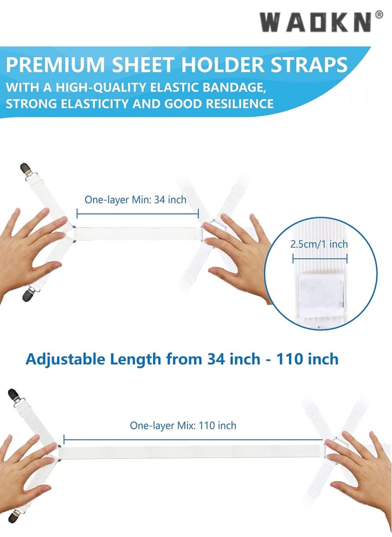 WAOKN High Quality Multi-Purpose Sheet Ties 6-Way Cross Sheet Clips and Sheet Fixing Elastic Band Sheet Fixing Suspender Clips Suitable for All Types of Mattresses  - Image 3