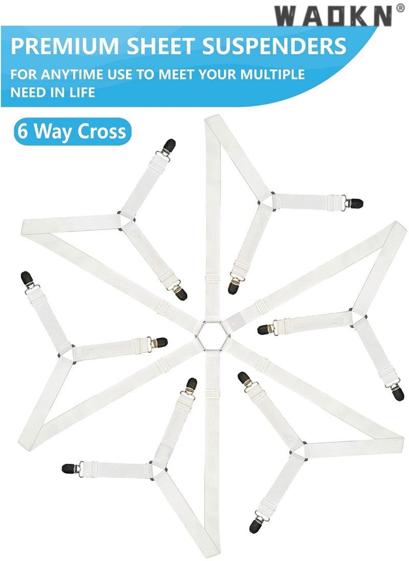 WAOKN High Quality Multi-Purpose Sheet Ties 6-Way Cross Sheet Clips and Sheet Fixing Elastic Band Sheet Fixing Suspender Clips Suitable for All Types of Mattresses  - Image 4