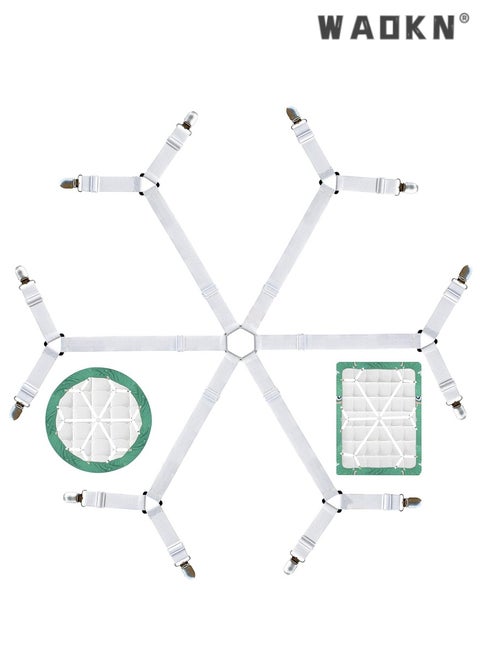 High Quality Multi-Purpose Sheet Ties 6-Way Cross Sheet Clips and Sheet Fixing Elastic Band Sheet Fixing Suspender Clips Suitable for All Types of Mattresses