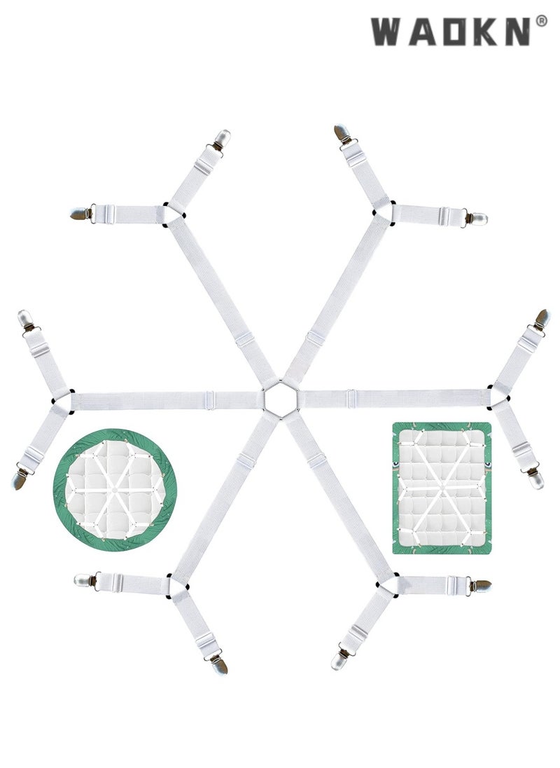WAOKN High Quality Multi-Purpose Sheet Ties 6-Way Cross Sheet Clips and Sheet Fixing Elastic Band Sheet Fixing Suspender Clips Suitable for All Types of Mattresses  - Image 1