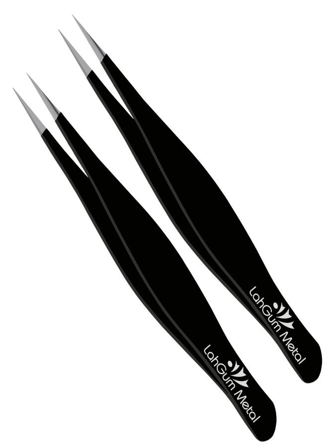 LahGum Metal Super Sharp Pointed Tweezers Precision Fine Point Tip Ingrown Hair Tweezers Kit Best Pointed Tweezers For Women Chin Hair Removal - Extra Thin Tweezers Precision Stainless Facial Hair Remover For Face - Image 1