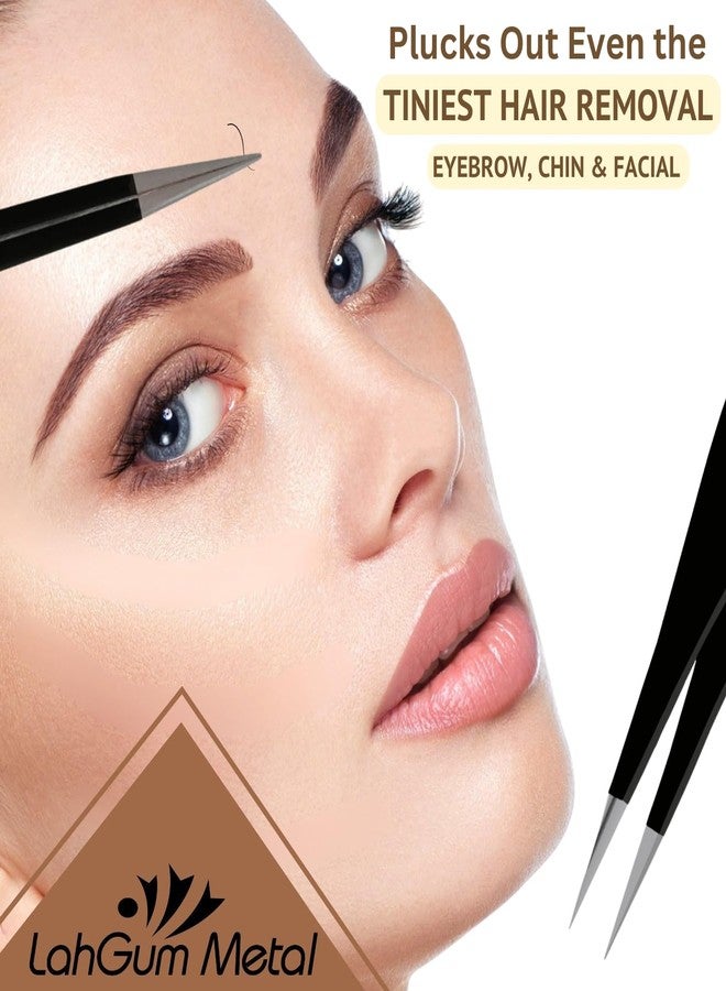 LahGum Metal Super Sharp Pointed Tweezers Precision Fine Point Tip Ingrown Hair Tweezers Kit Best Pointed Tweezers For Women Chin Hair Removal - Extra Thin Tweezers Precision Stainless Facial Hair Remover For Face - Image 4