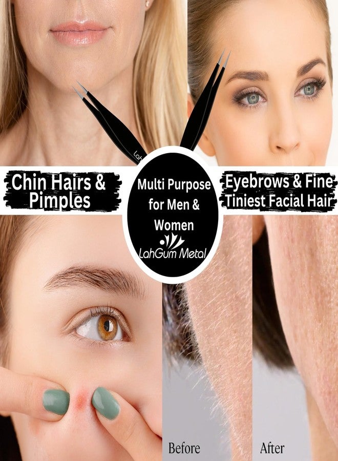 LahGum Metal Super Sharp Pointed Tweezers Precision Fine Point Tip Ingrown Hair Tweezers Kit Best Pointed Tweezers For Women Chin Hair Removal - Extra Thin Tweezers Precision Stainless Facial Hair Remover For Face - Image 3