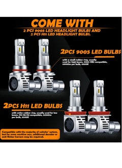 Y&D LED Headlight Bulbs Combo, 6500K Cool White 24000LM Wireless , H11 9005/ H9 /H8 9005/HB3 Automotive for Auto Replacement, High Low Beam (9005, Style 2PCS Each)  - Image 2