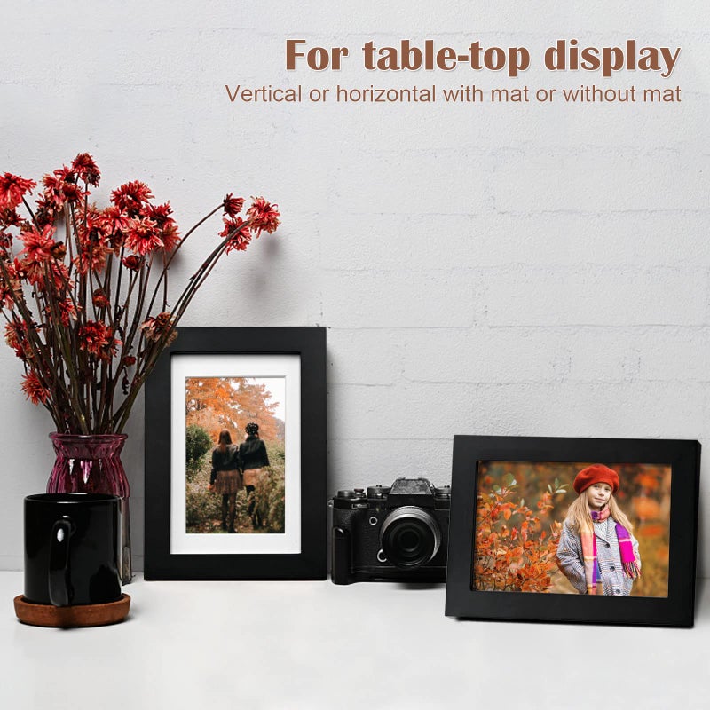 KINLINK 4x6 Picture Frames Black - Wood Frames with Acrylic Plexiglass for 3.5x5 with Mat or 4x6 without Mat  Tabletop and Wall Mounting Display Black 4 Pack - Image 4