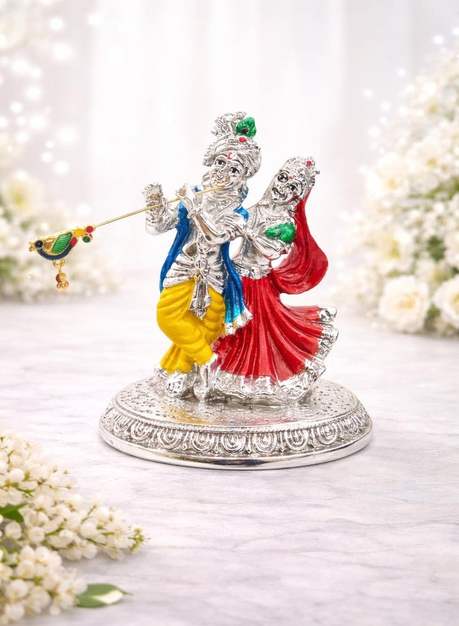 Vinayaka Fab تمثال رادها كريشنا مطلي بالفضة من فيناياكا فاب، مناسب للمعابد المنزلية والماندير والديكور | تمثال رادها كريشنا مزخرف للعبادة والهدايا والديكور الروحي (فضة عتيقة، 13 سم) - Image 4