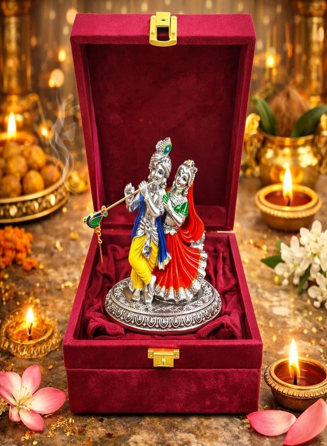 Vinayaka Fab تمثال رادها كريشنا مطلي بالفضة من فيناياكا فاب، مناسب للمعابد المنزلية والماندير والديكور | تمثال رادها كريشنا مزخرف للعبادة والهدايا والديكور الروحي (فضة عتيقة، 13 سم) - Image 1