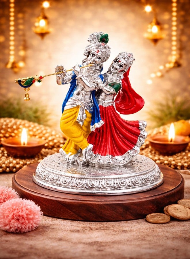 Vinayaka Fab تمثال رادها كريشنا مطلي بالفضة من فيناياكا فاب، مناسب للمعابد المنزلية والماندير والديكور | تمثال رادها كريشنا مزخرف للعبادة والهدايا والديكور الروحي (فضة عتيقة، 13 سم) - Image 3