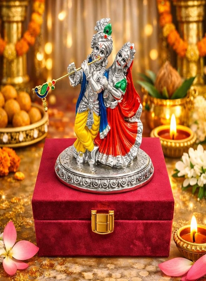 Vinayaka Fab تمثال رادها كريشنا مطلي بالفضة من فيناياكا فاب، مناسب للمعابد المنزلية والماندير والديكور | تمثال رادها كريشنا مزخرف للعبادة والهدايا والديكور الروحي (فضة عتيقة، 13 سم) - Image 2