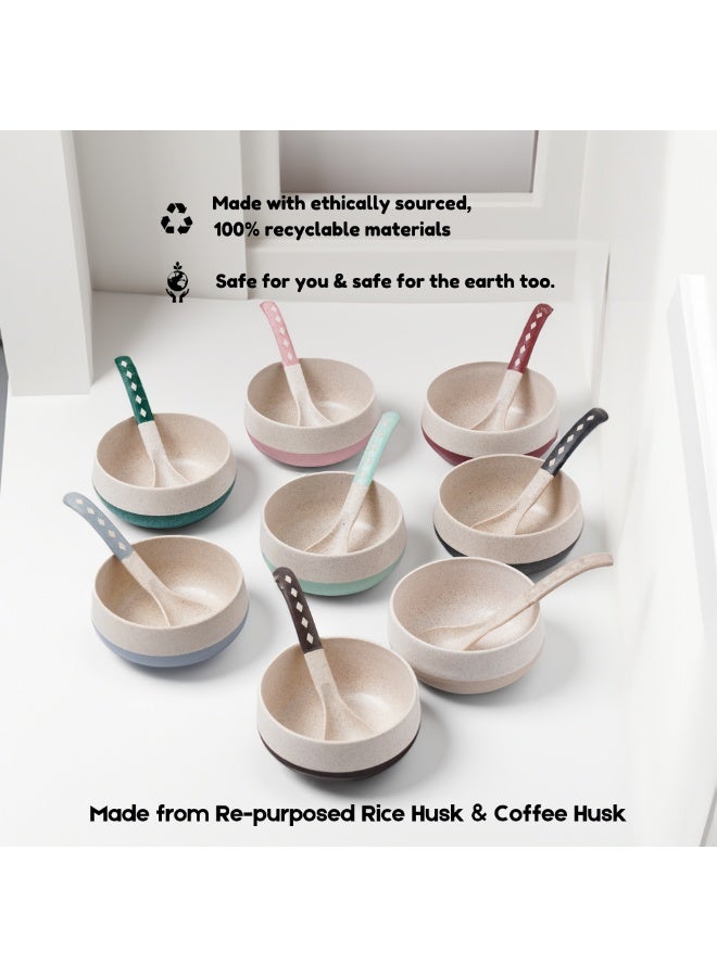 FRENVI Earth-Friendly Soup Bowls with Spoons, 250 ml, Made with Bamboo Fibers & Rice Husk, Microwave Safe Bowls for Kitchen, Serving Bowl Set (Coffee Brown, Pack of 4) - Image 3